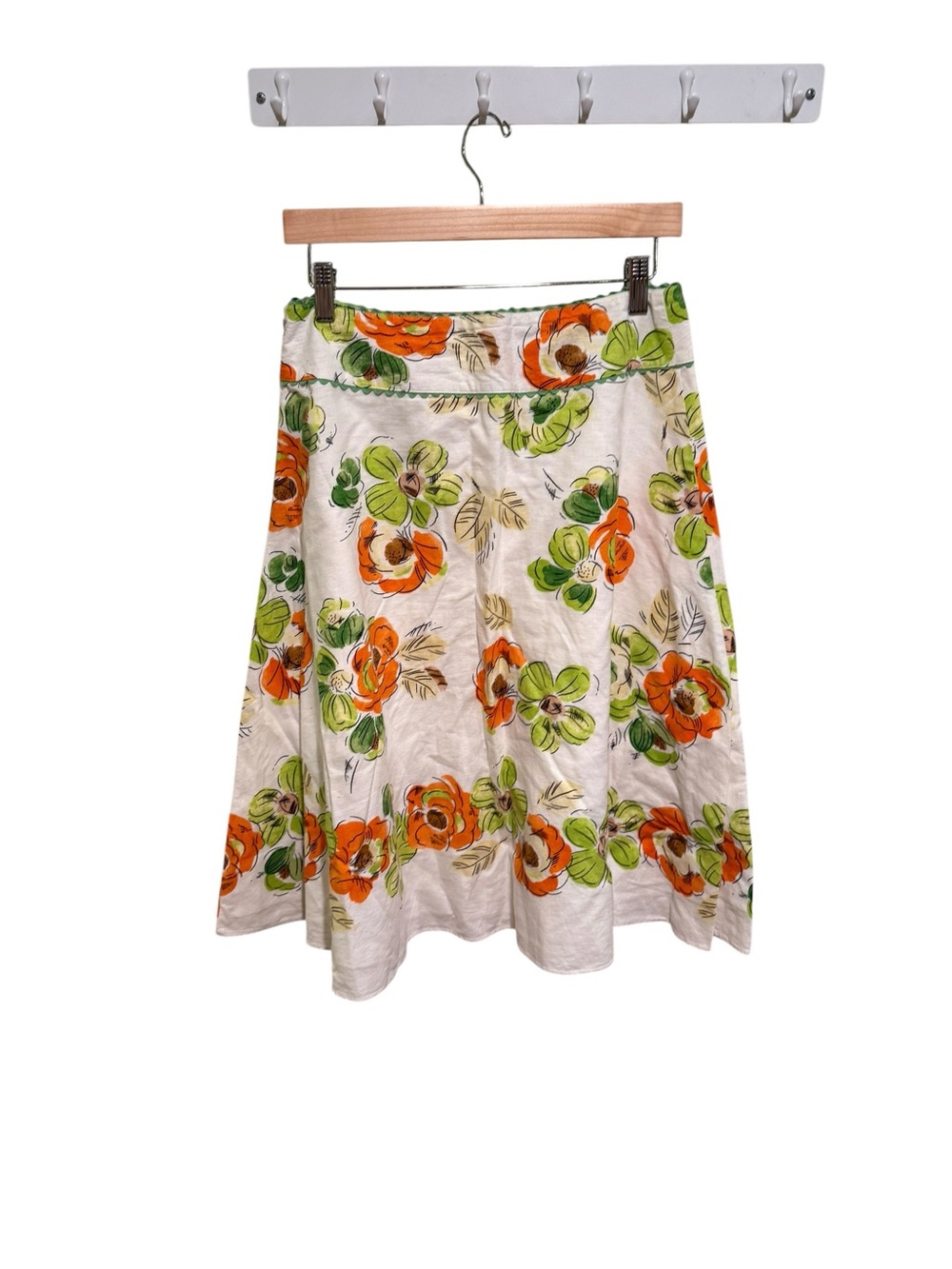 Cottage Cream Perfect 
Linen Blend A-Line Skirt with Orange & Lime Floral Print - Picture 3 of 3